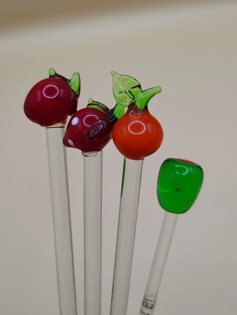 Decorative Blown Glass Fruit Stir Sticks - Assorted Colors
